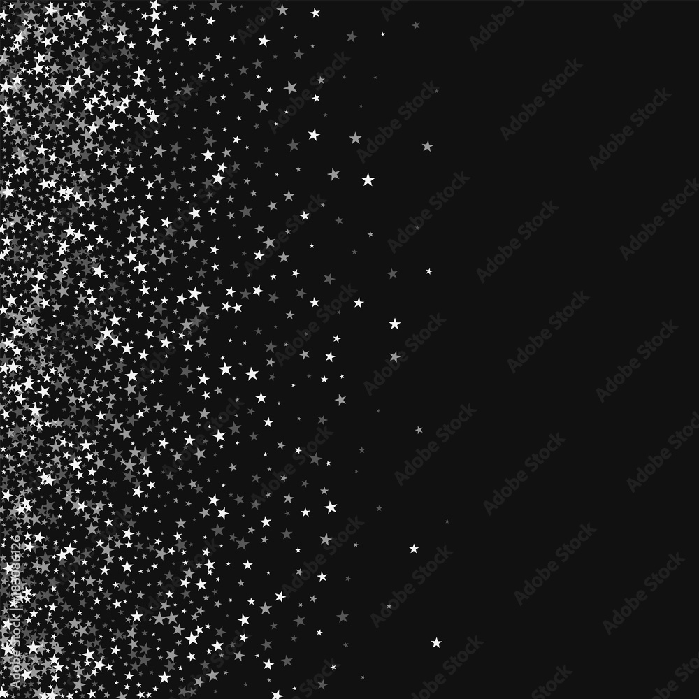 Amazing falling stars. Scatter left gradient with amazing falling stars on black background. Great Vector illustration.