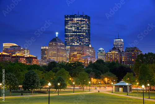 Boston Back Bay Skyline taken from the Boston Common Hill, the most ancient city park in the United States