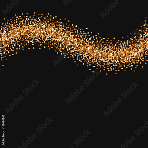 Red round gold glitter. Top wave with red round gold glitter on black background. Alluring Vector illustration.