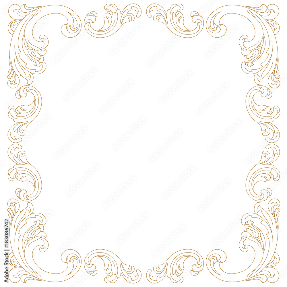 Golden vintage border frame engraving with retro ornament pattern in antique baroque style decorative design. Vector