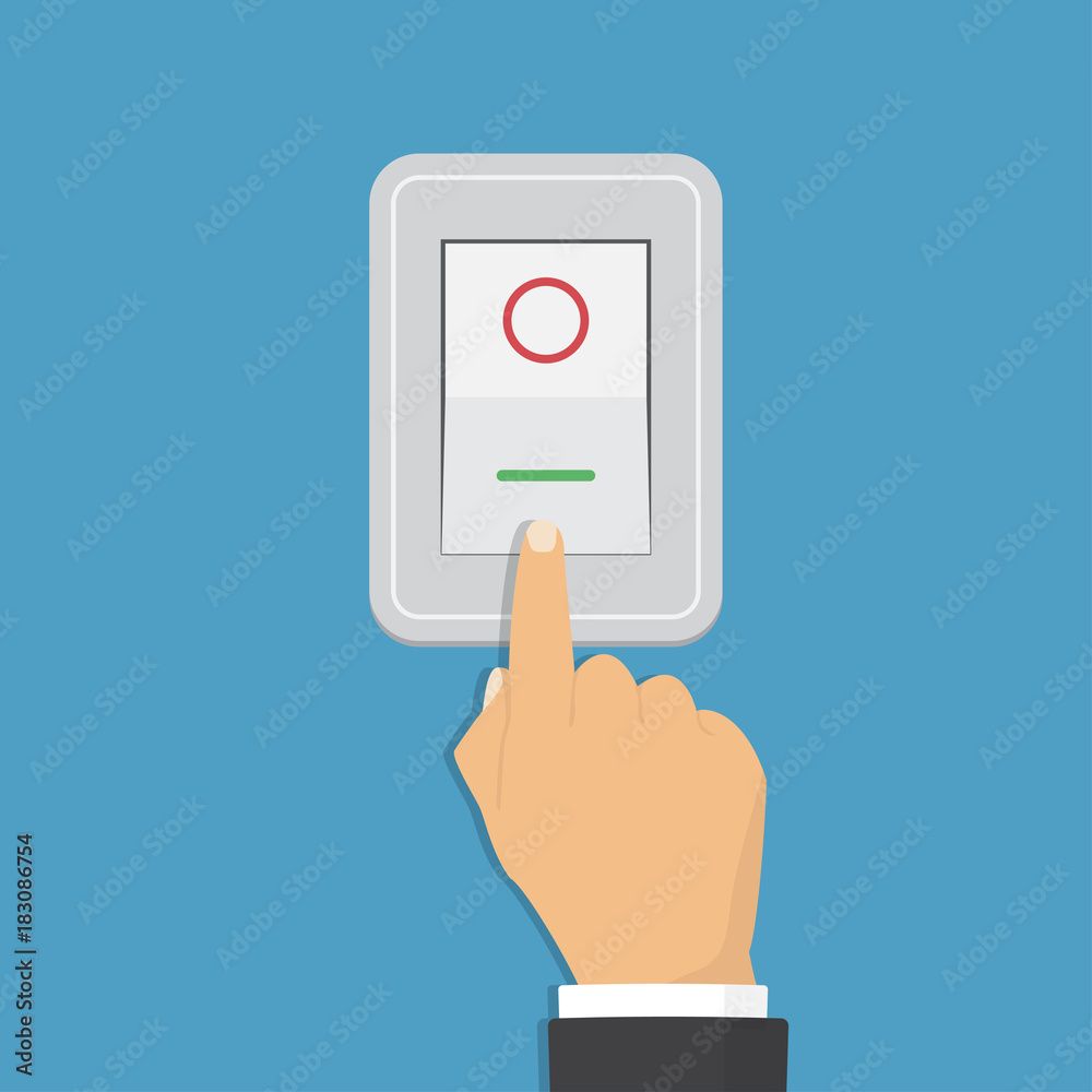 Toggle switch. Electric control concept. Vector graphic design. Isometric icon. Hand turning on the light Toggle switch. Electric control concept. Vector graphic design. Isometric icon. Hand turning on the light