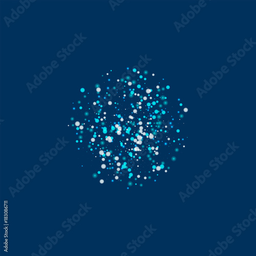Amazing falling snow. Small sphere with amazing falling snow on deep blue background. Admirable Vector illustration.