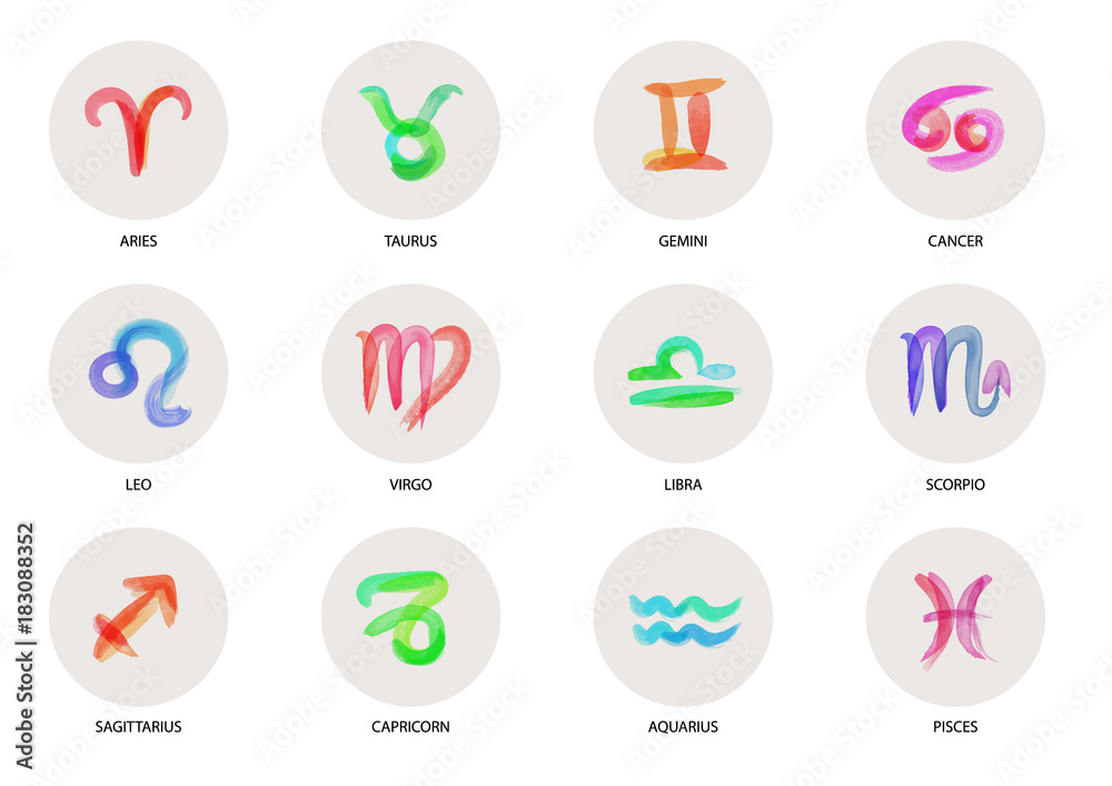 Φωτογραφία Set of hand drawn watercolor brush zodiac signs