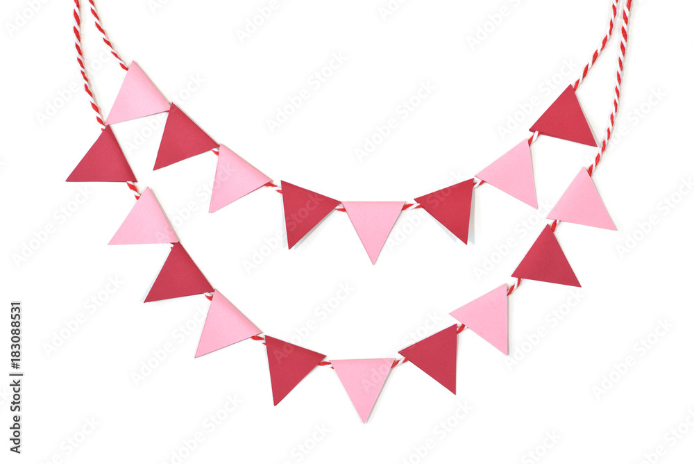 Valentine bunting paper cut on white background - isolated