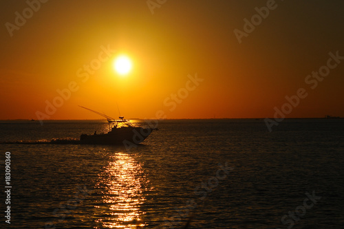 Sport fishing motorboat at sunset. Key Biscayne, Florida US © aspas