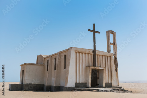 Abandoned church in Namibe, Angola. Typical Portuguese church of colonial times. photo