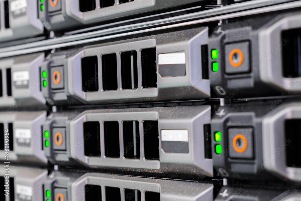 Working in the data center server is close-up Working in the data center server is close-up