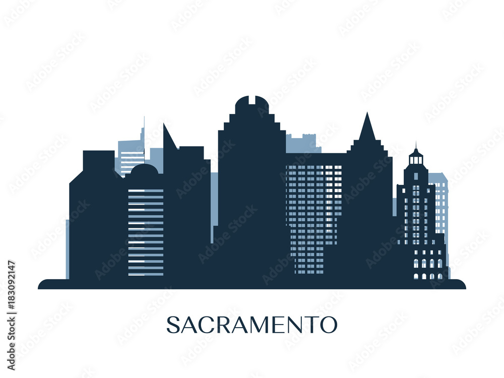Sacramento skyline, monochrome silhouette. Vector illustration.