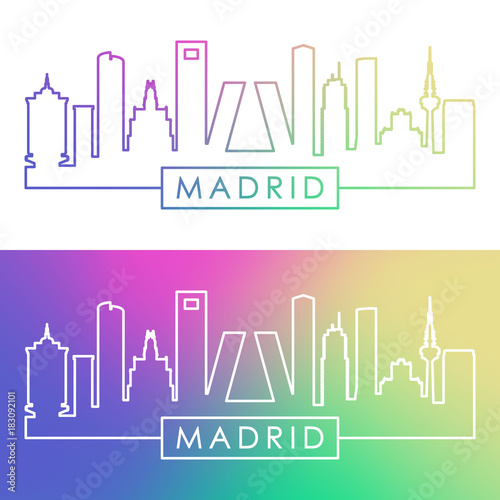 Madrid skyline. Colorful linear style. Editable vector file.