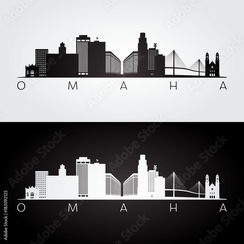 Omaha usa skyline and landmarks silhouette, black and white design, vector illustration.
