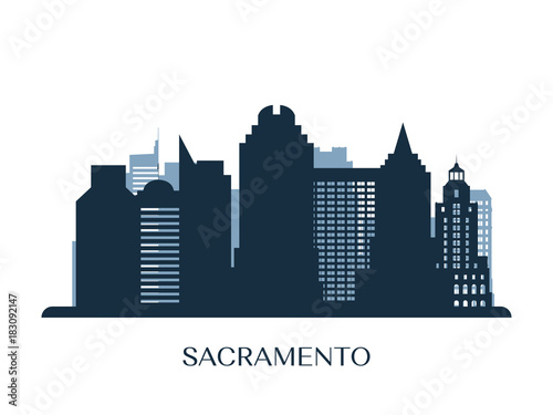 Sacramento skyline, monochrome silhouette. Vector illustration.