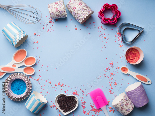 Sweet baking concept. Girlish style. Mother valentine day sweet gift preparation. Birthday party