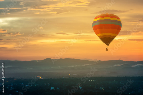 Hot air balloon in the sky sunset background