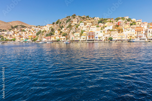 view of Simi Island, one of the smaller holiday islands in the Dodecanese group near the Turkish coast north of Rhodes, Greece