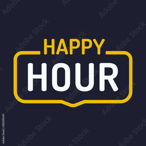 Fototapet Happy hour. Vector badge illustration on dark background.
