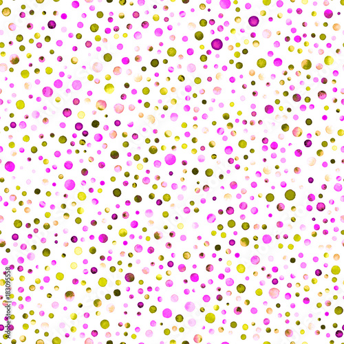 Watercolor confetti seamless pattern. Hand painted fascinating circles. Watercolor confetti circles. Purple scattered circles pattern. 176.