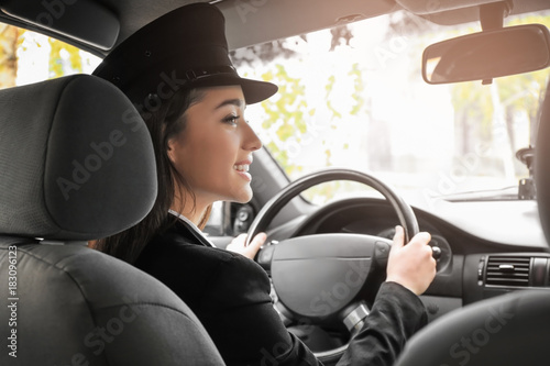 Beautiful female taxi drive...
