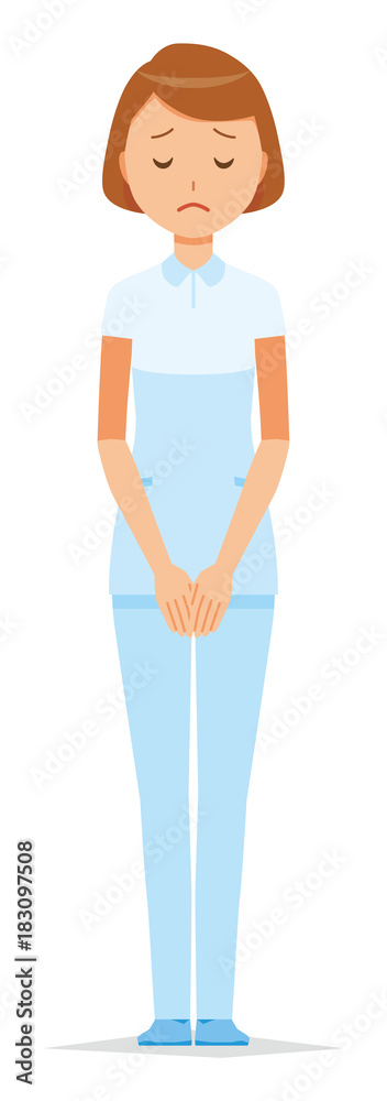 Female nurse wearing a white uniform apologizes Female nurse wearing a white uniform apologizes