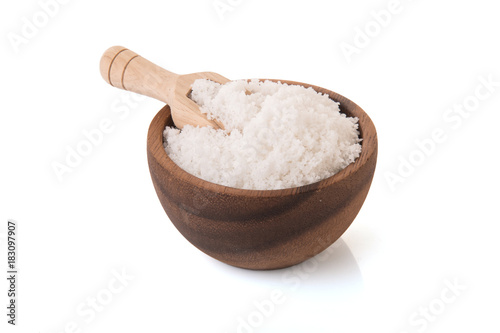 salt crystals in wooden bowl