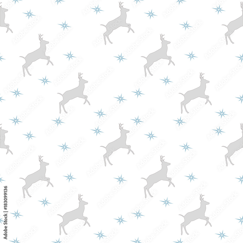 winter seamless pattern with reindeer and snowflakes