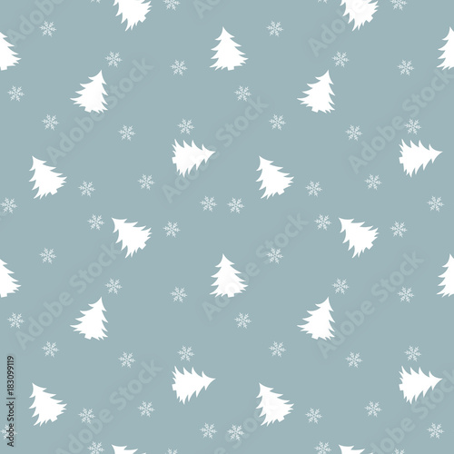 Christmas seamless pattern with christmas tree and snowflakes, vector background