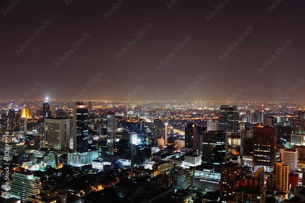 megapolis at night with light of city with bokeh. soft color/ Bangkok, asia, Background, copy space. summer