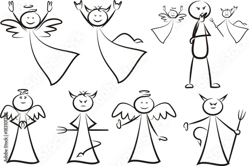 angel and devil - stickman vector outlines