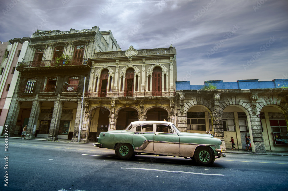 Back in time, the building and the car - a common sight in Havana, Cuba