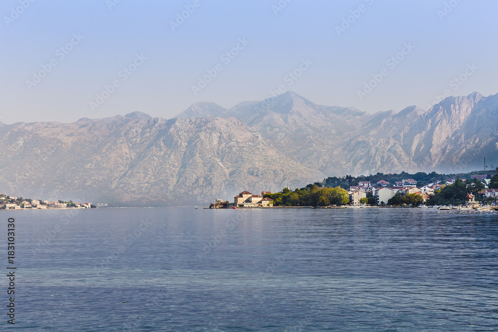 view from the sea on the mountain architectural landscape in Montenegro