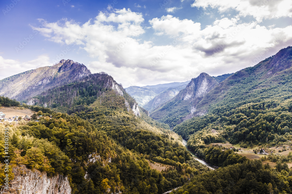 Delightful, colorful mountain landscape. View of the Tara River, Montenegro Delightful, colorful mountain landscape. View of the Tara River, Montenegro