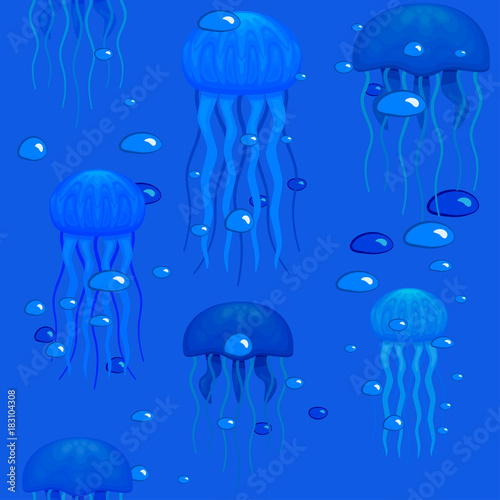 jellyfishes in seamless pattern, stock vector