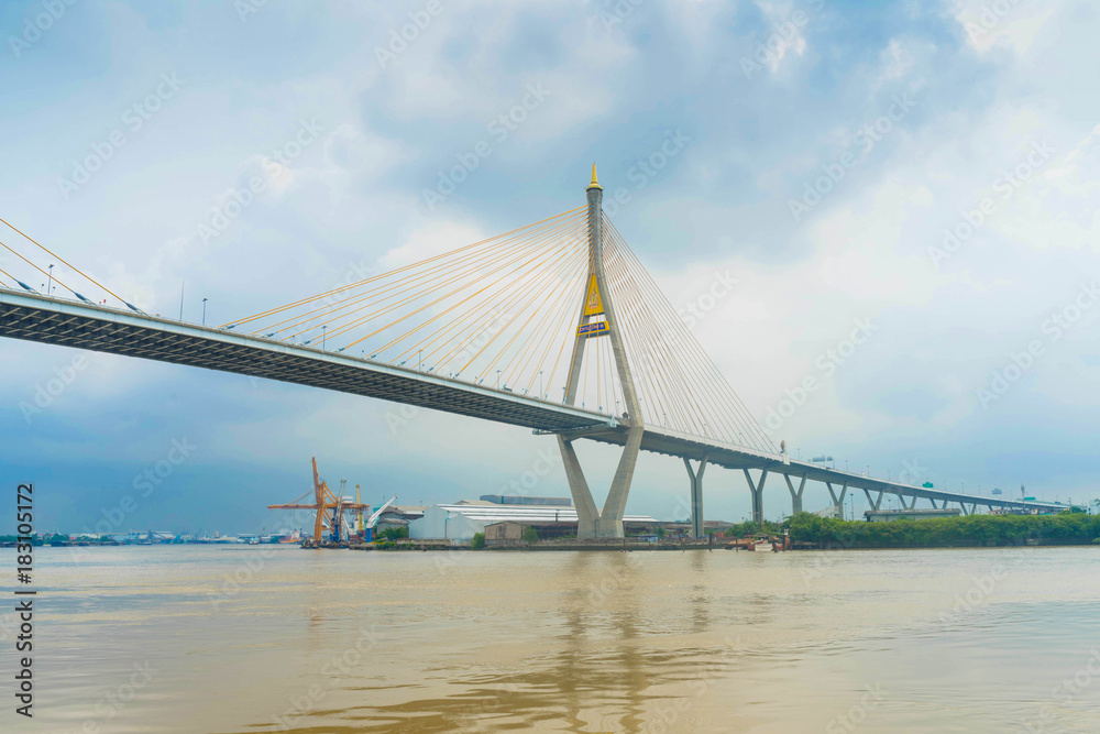 Obraz premium Thailand suspension public bridge message on bridge is named 