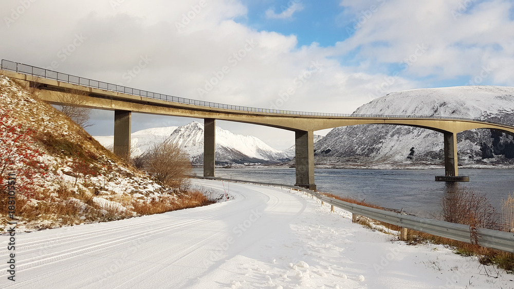 Obraz premium beautiful view of snowy road in norway