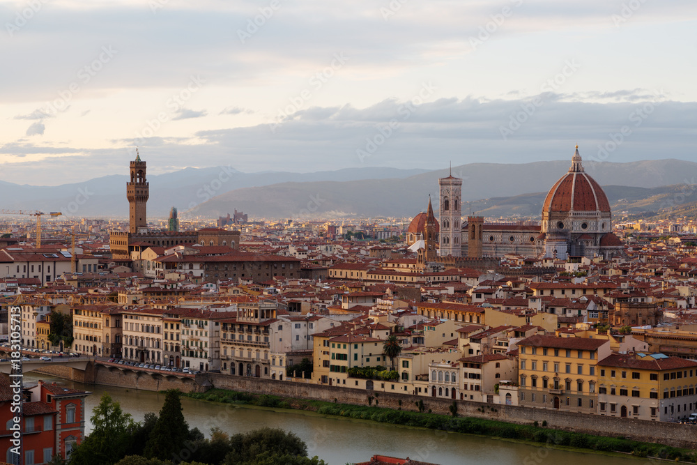 Florence, river embankment of Arno and Cathedral of Santa Maria del Fiore