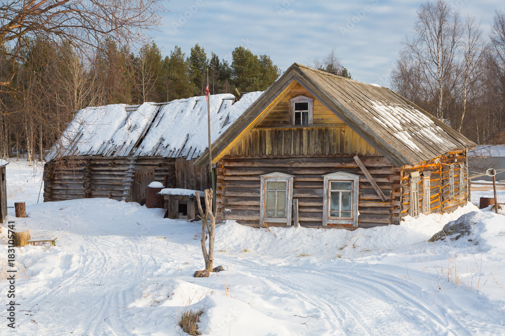 Beautiful winter rural landscape. Solar weather