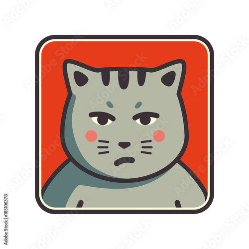 Cute sad cranky cat icon. Cat avatar