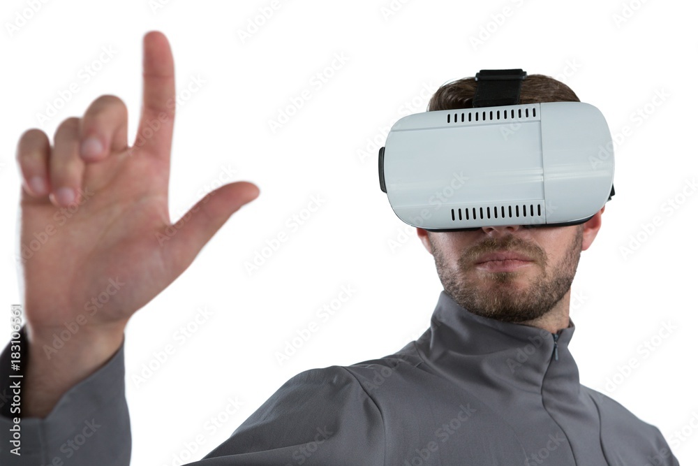 Man gesturing while using virtual reality headset Man gesturing while using virtual reality headset