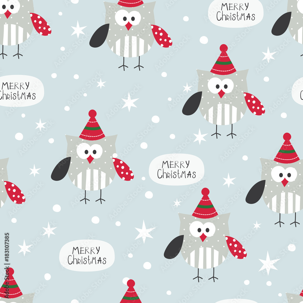 Winter seamless pattern with cute owls Winter seamless pattern with cute owls