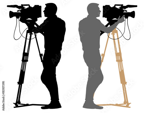 Cameraman silhouette. Video operator white background
