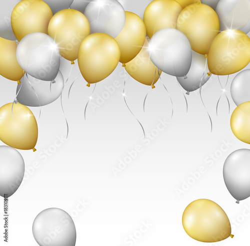 Vector realistic shiny flying balloons border or frame for your text - invitation, greeting card or banner design