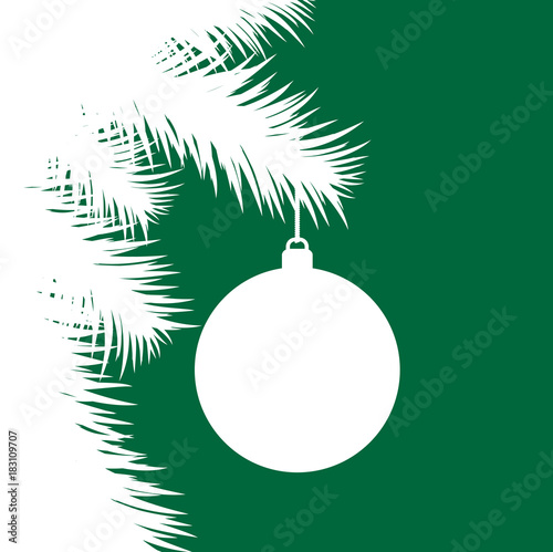 Silhouette of fir christmas tree and decorative ball on green background like greeting card, stock vector illustration photo