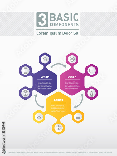 Web Template of a diagram or presentation with 3 steps. Part of the report with icons set. Vector infographic of technology or education process. Business concept with 3 options.