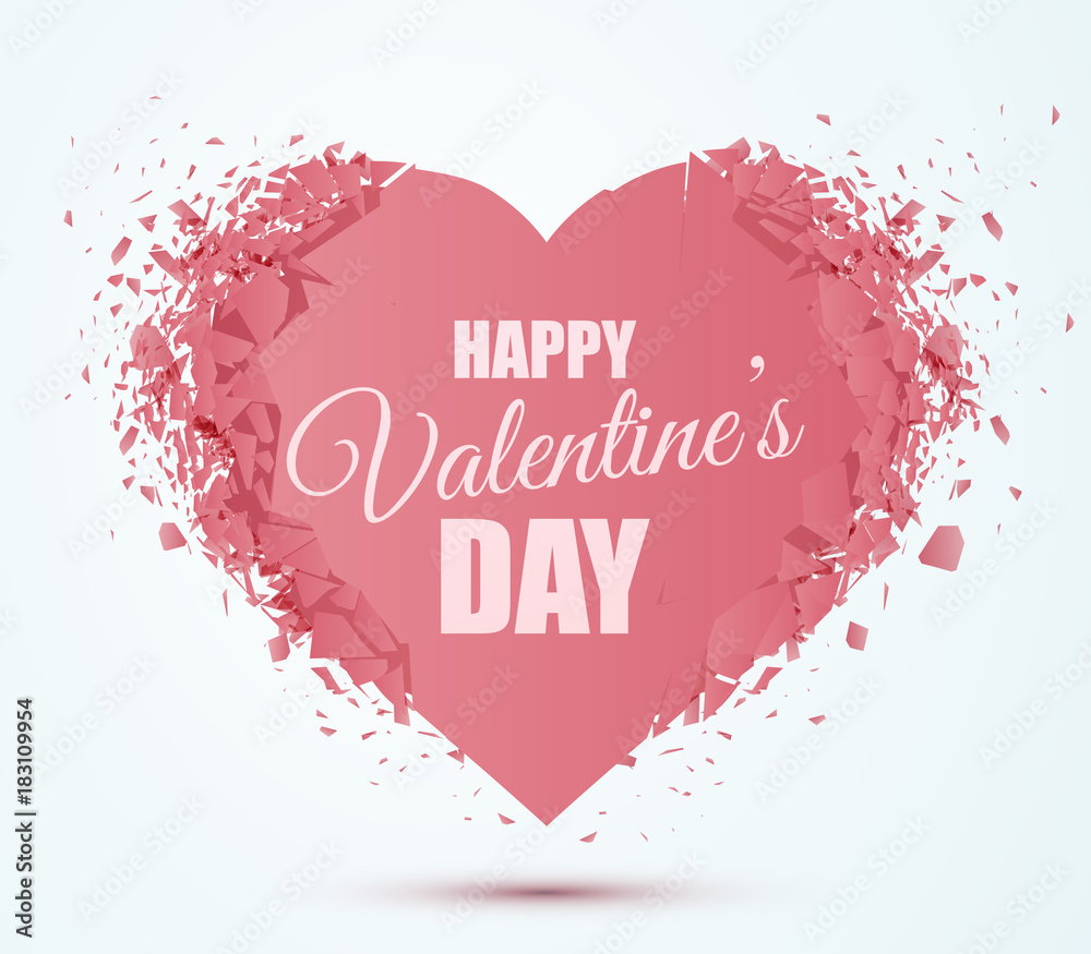 Valentines day greeting card. Heart isolated with explosion effect. Vector