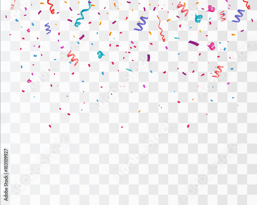 Colorful bright confetti isolated on transparent background. Festive vector illustration