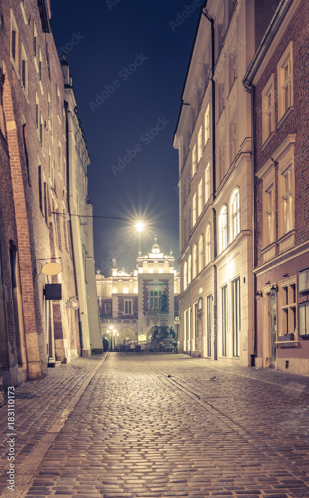 Krakow old town, Poland, Sienna street in the night