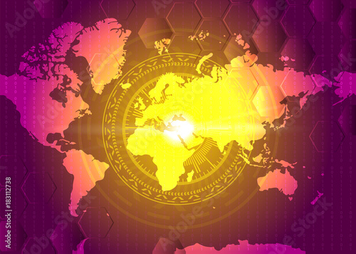 HUD atack design with world geographical map. Target on middle east. Syria conflict.