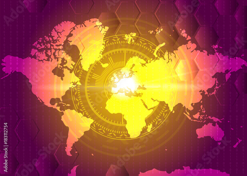 HUD atack design with world geographical map. Target on Europe. World war Russia Europe conflict.