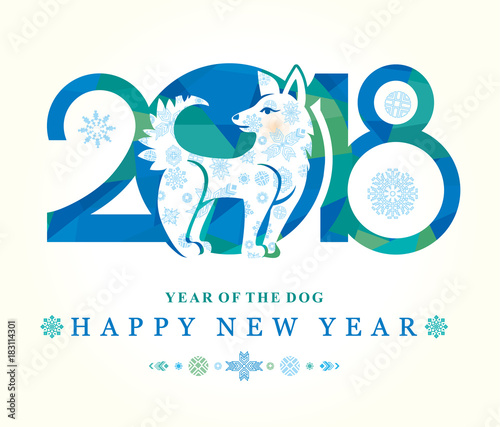 Beautiful postcard with decorative Dog. New Year's design. 2018 © difinbeker