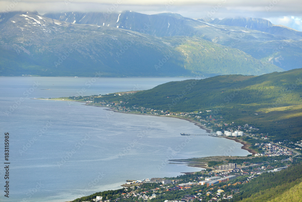 Tromso, city and municipality in Troms county, on east side of Tromsoya island - over 300 km north of Arctic Circle. Ringvassoya island