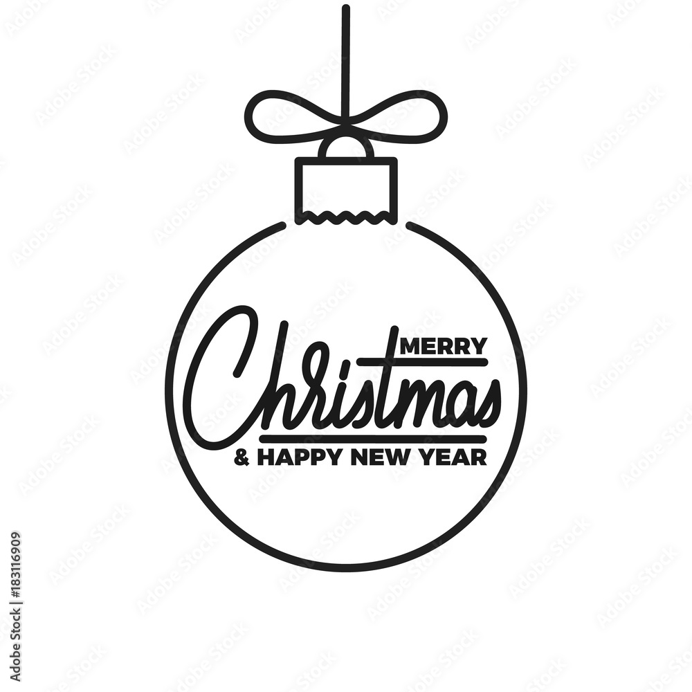 Obraz premium Merry Christmas and Happy New Year . Winter seasonal lettering and Christmas ball.